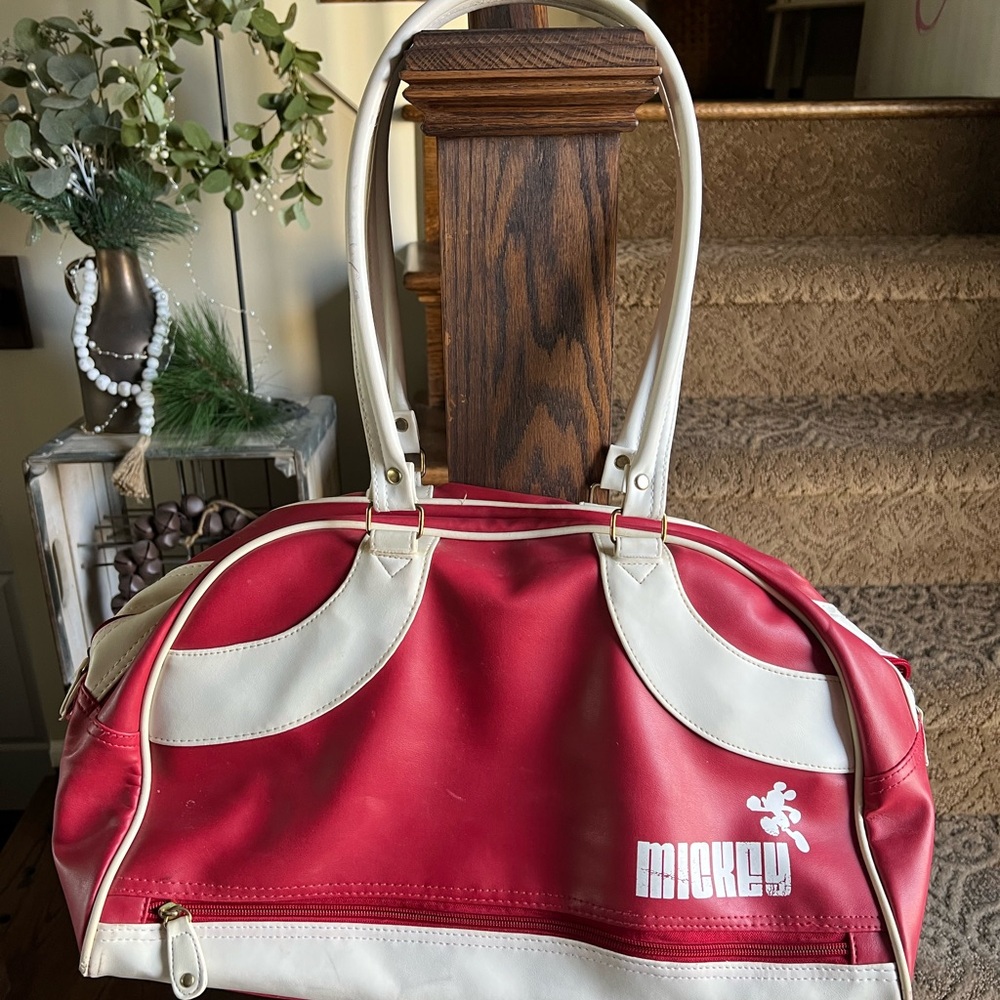 Vintage Disney Mickey Mouse Red White Travel Luggage Tote Bag Carry On Adventure